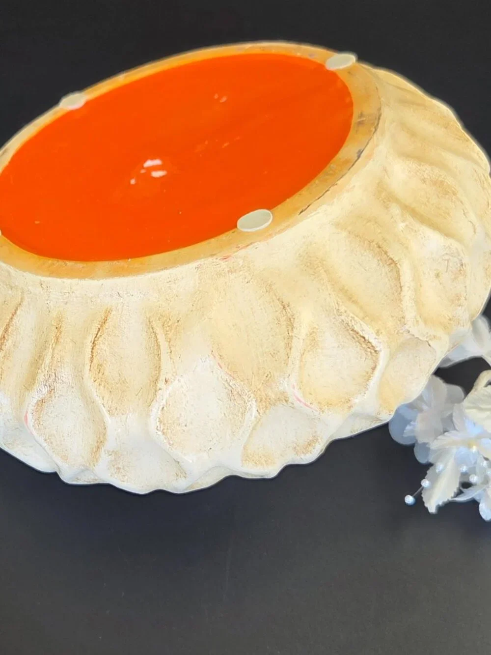 Vintage Off-White Ceramic Vase – Honeycomb Geometric Textured Design